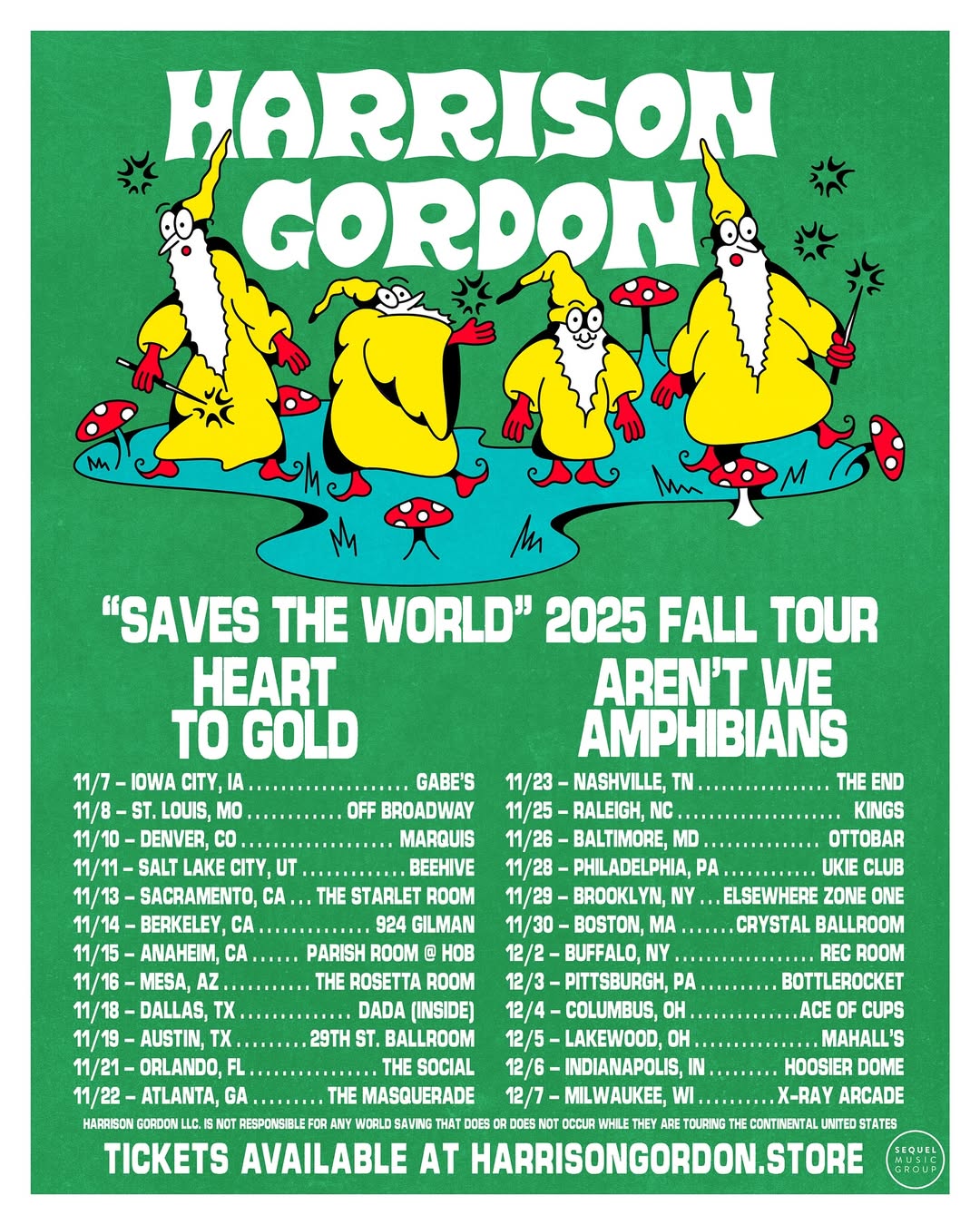 Harrison Gordon SAVES THE WORLD Tour Poster 2025